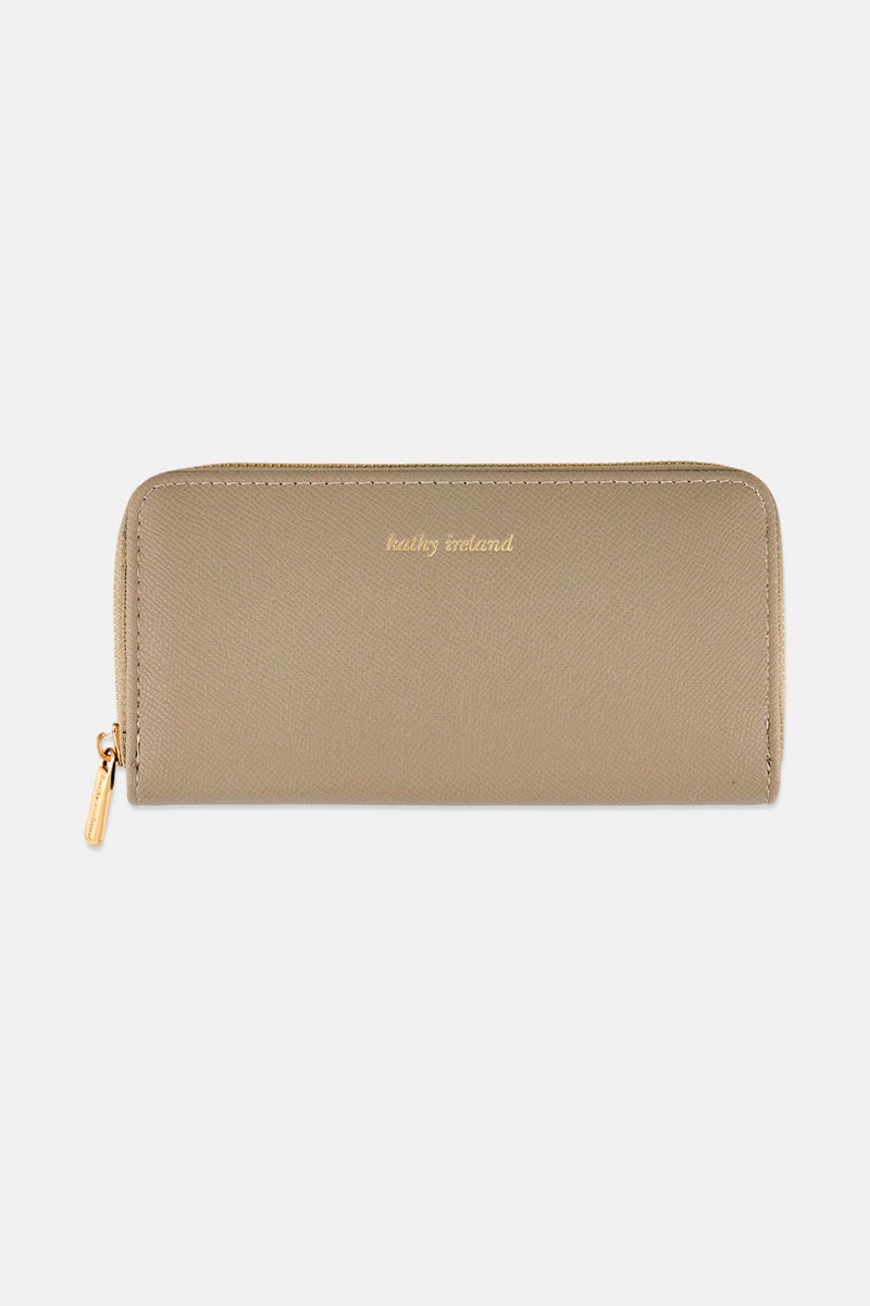 Kathy Ireland Women Brand Logo Zip Around Wallet, Light Taupe - Image 1